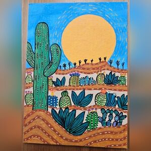 Mini Vibrant Cactus Art Acrylic Painting
